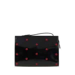 Dsquared Men Black Leather Maple Leaf Clutch